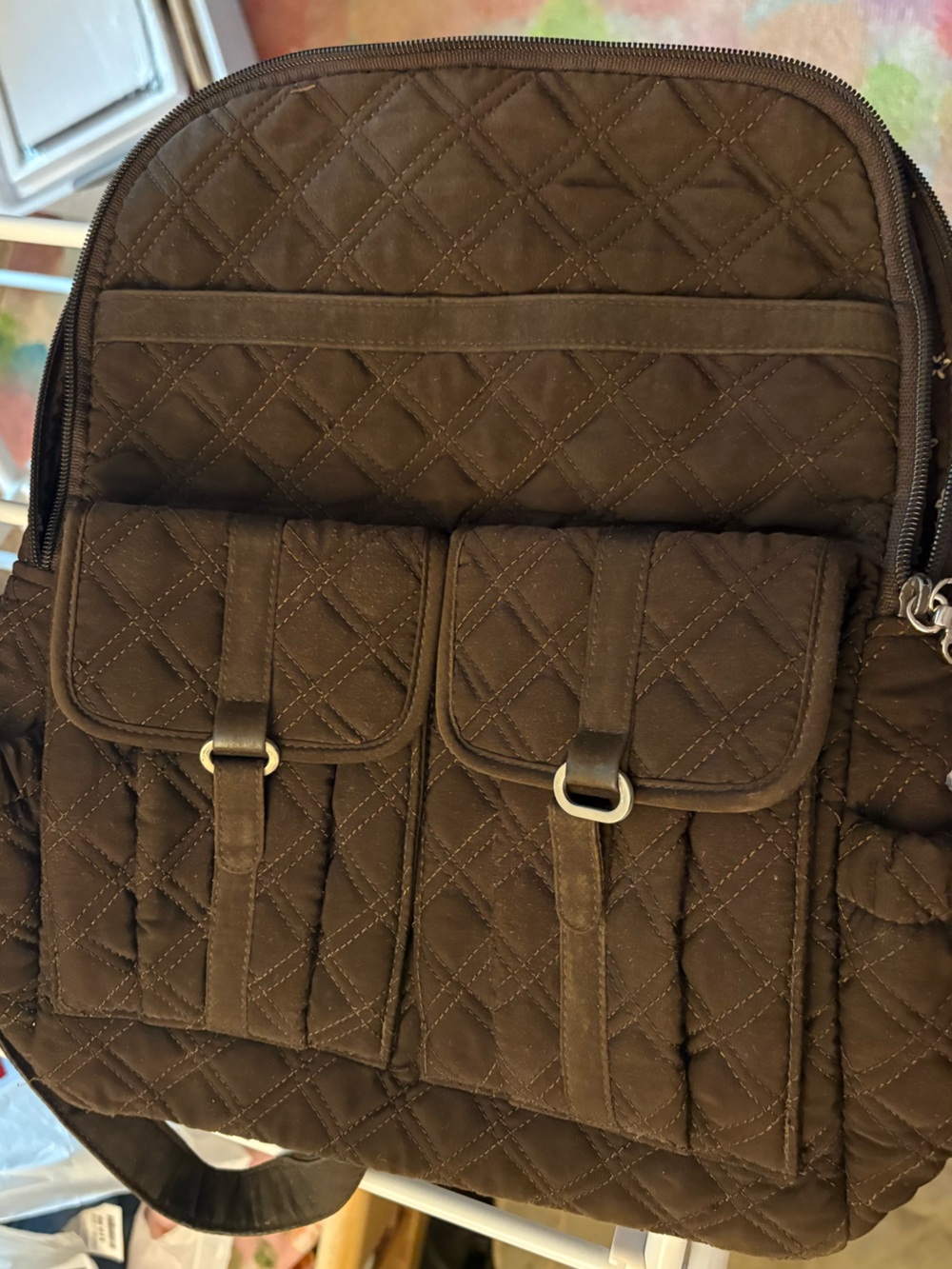 Vera Bradley Quilted Brown Backpack with Front Flap Pockets